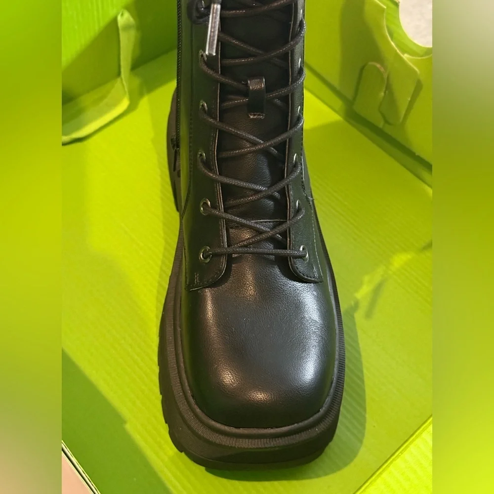 Call It Spring Black Ribbed Combat Boots - Picture 6 of 7